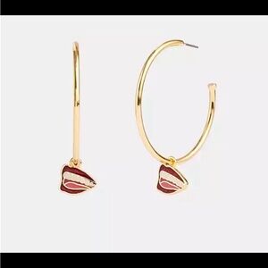 Gold Hoop Earrings with Red Lip Charm